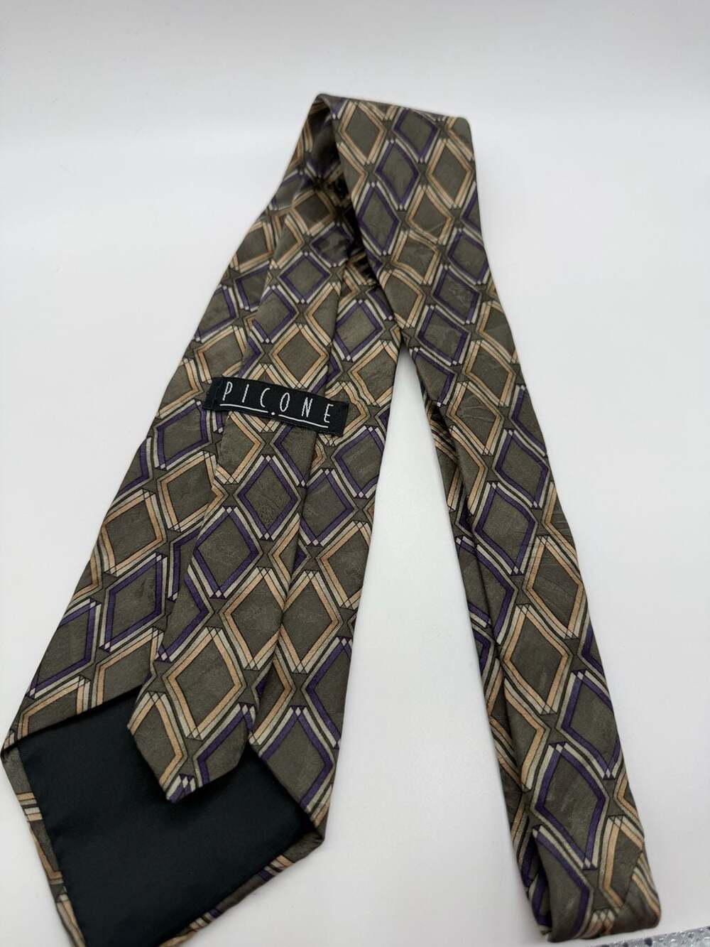Picone Men's Geometric Diamond Pattern Silk Necktie - Picture 3 of 4
